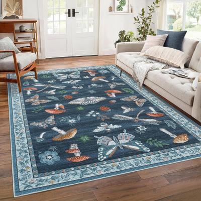 Garvee Farmhouse Washable Mushroom Insect Area Rug