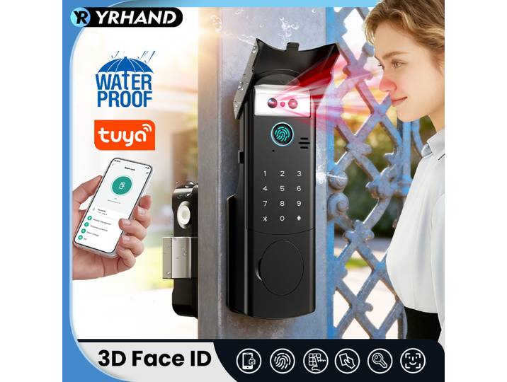 Serrure intelligente connectée Tuya WiFi APP avec reconnaissance faciale 3D, empreinte digitale, étanche, pour portail, porte en fer, RFID, reconnaissance faciale numérique pour la maison