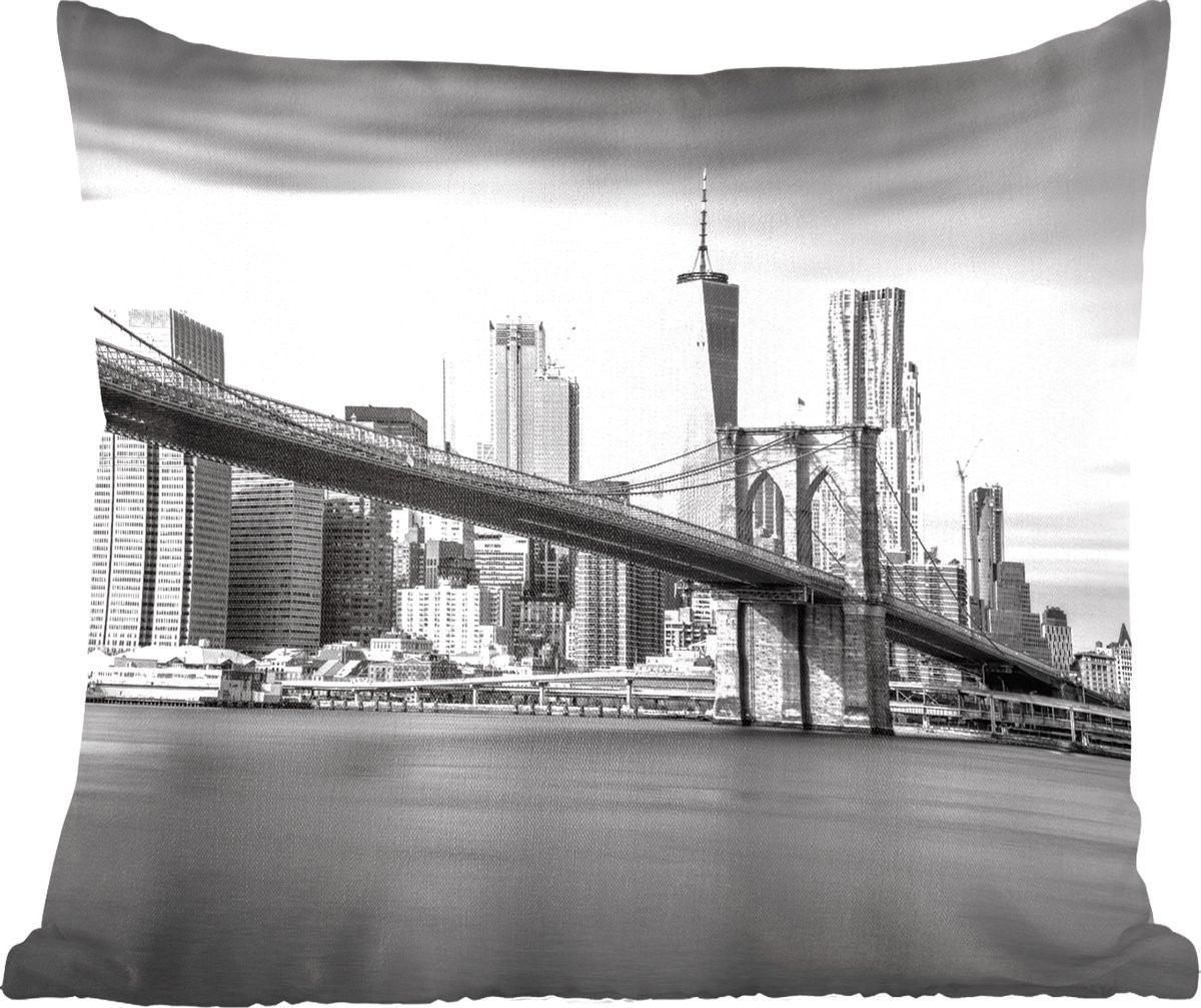 Sierkussen Architectuur New York Brooklyn Bridge Zwart Wit 50x50 cm