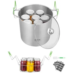 VEVOR Einmachtopf Einkochtopf (19,86 L) mit Gestell, Kochtopf aus Edelstahl im Wasserbad mit Doppelgriff & Glasdeckel, kompatibel mit allen Kochfeldern: Induktion Gas Elektro Glas Keramik Halogen