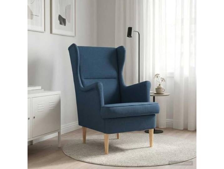 YUTAASU Blue Fabric Accent Chair with Metal Frame High Back Support, Removable Cushion, Wood Legs, for Living Room Bedroom