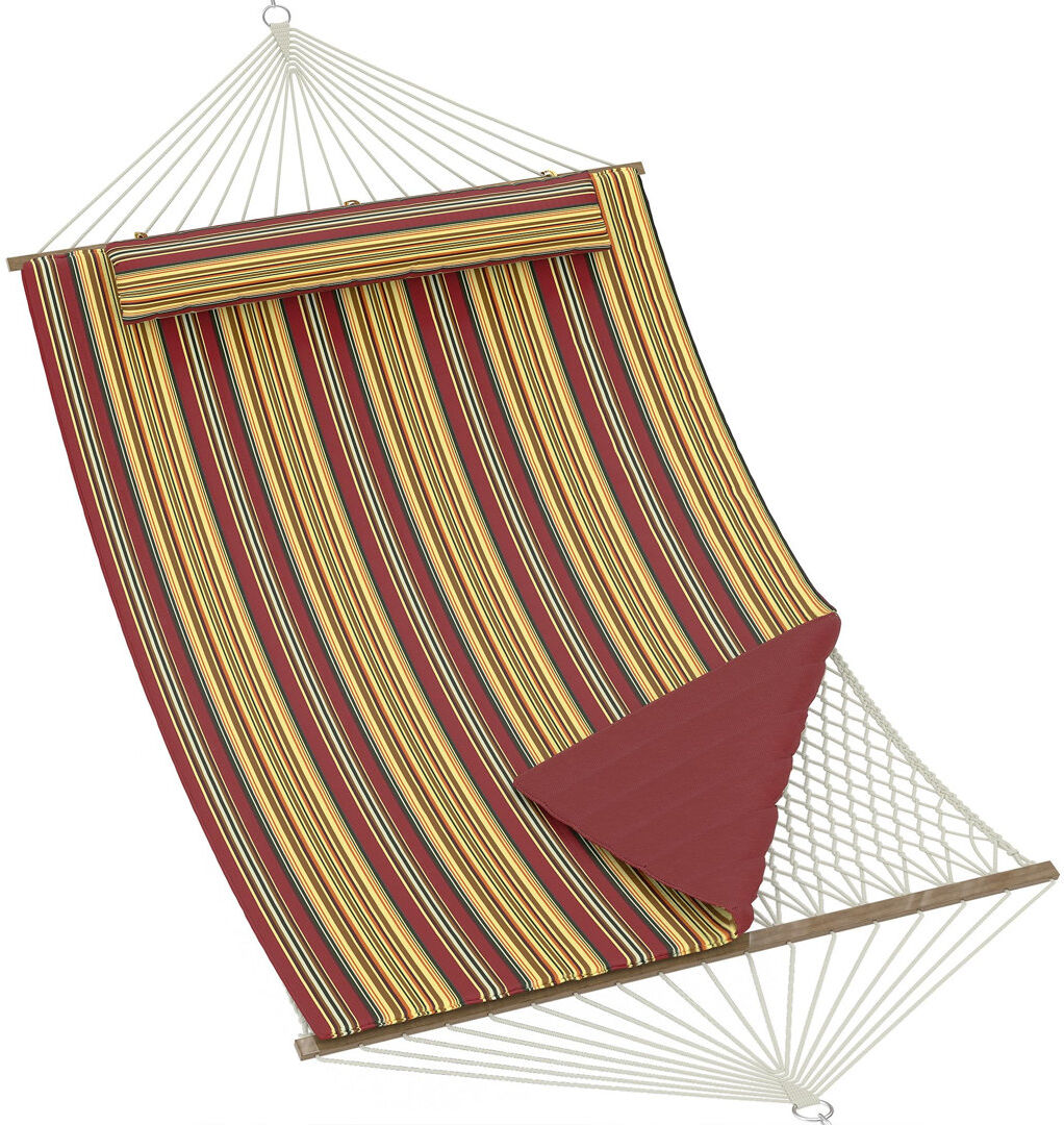 Highland Dunes Double Quilted Hammock for 2 Person, 3.5m Large Garden Hammock with Wooden Spreader Bar & Detachable Pillow, 204kg Capacity Outdoor Swing Bed with Cha Multi-Coloured 132cm 180cm