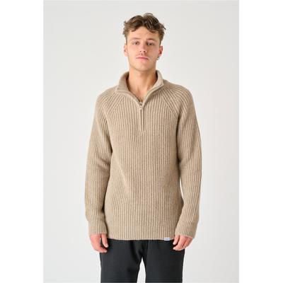 Strickpullover CLEPTOMANICX "Ribber Troyer", Herren, Gr. XL, blau (beige), 80% Wolle, 20% Polyamid, unifarben, normal, hoch geschlossener Ausschnitt, Pullover Strickpullover, mit Halfzip am Kragen
