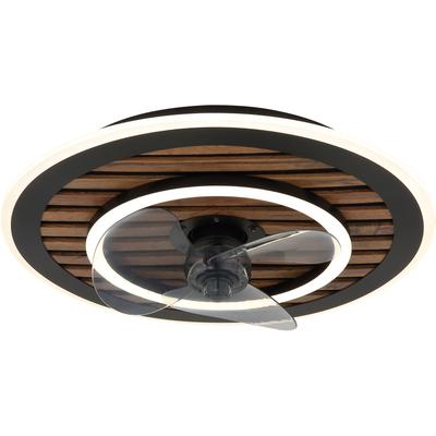 GLOBO LIGHTING Deckenleuchte "TREVINO", schwarz matt, Ø 49cm H: 13cm, 1 Stk., Leuchten, Ventilator kühlen-heizen holzoptik rauchfarben CCT 2700-6000K elegant, Deckenleuchte
