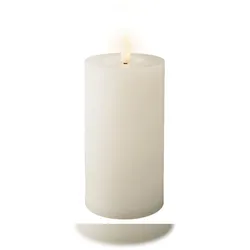 Lumineo LED Kerze mit Timerfunktion 7x15cm Wachs - flackernde Flamme Echtwachskerze Kerzen batteriebetrieben Wachskerze Stumpenkerze Rustik Weiß Warmweiß