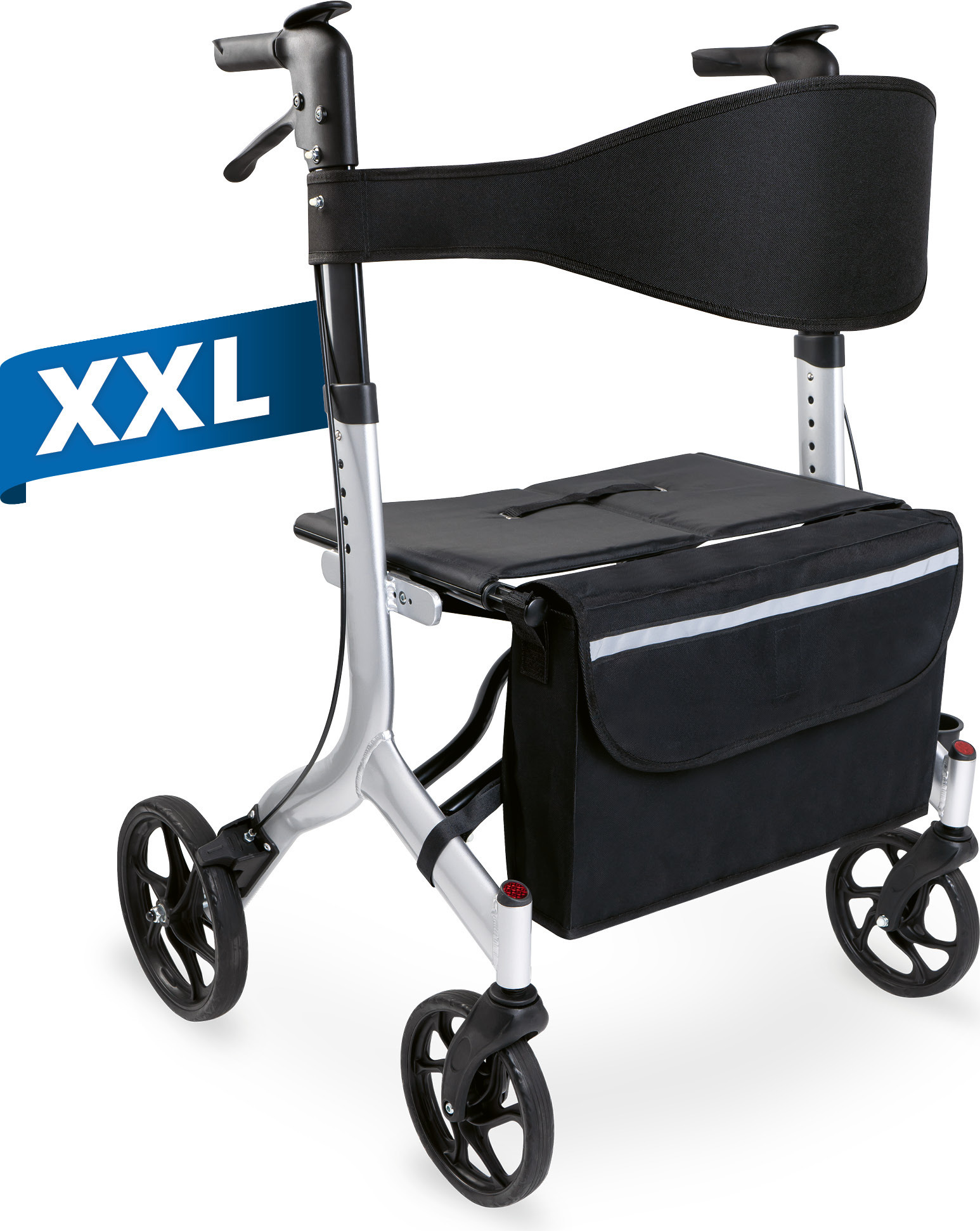 Weinberger XXL Rollator aus Aluminium, stabil bis 180 KG, faltbar, Gehhilfe, Mit Tasche, großer Rollator, Gewicht 10 KG, Modell: 02262, Farbe: Schwarz