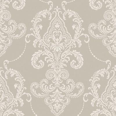 Fine Decor Valda Taupe Embroidered Damask Wallpaper - 396 x 20.5