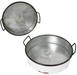 Gerson International Decorative Farmhouse Set of 2 Round Nesting Metal Trays