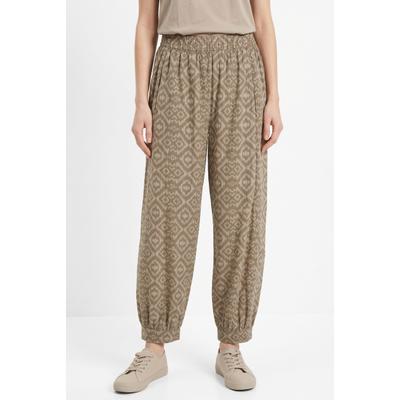 Pumphose BONPRIX, Damen, Gr. 38, N-Gr, beige (helloliv, naturstein graphisch bedruckt), Obermaterial: 100% Baumwolle, loose fit lang, Hosen, Loose Fit, weites Bein, aus reiner Baumwolle