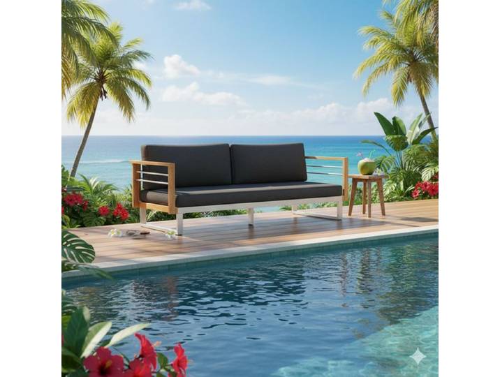 OUTLIV. Hawaii Gartenloungesofa Edelstahl/Teak/Spun Polyester