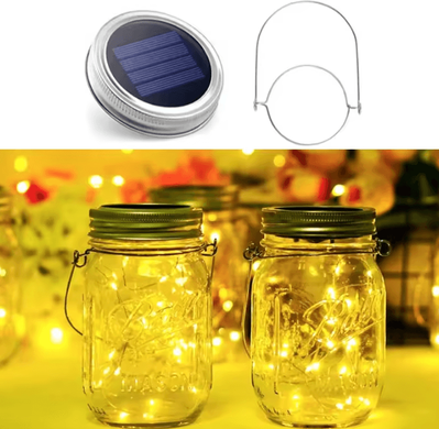 Inspire Curations 20 LED Solar Mason Jar Lid Lights Waterproof Fairy Firefly Lights With Handles warm Light 1pcs
