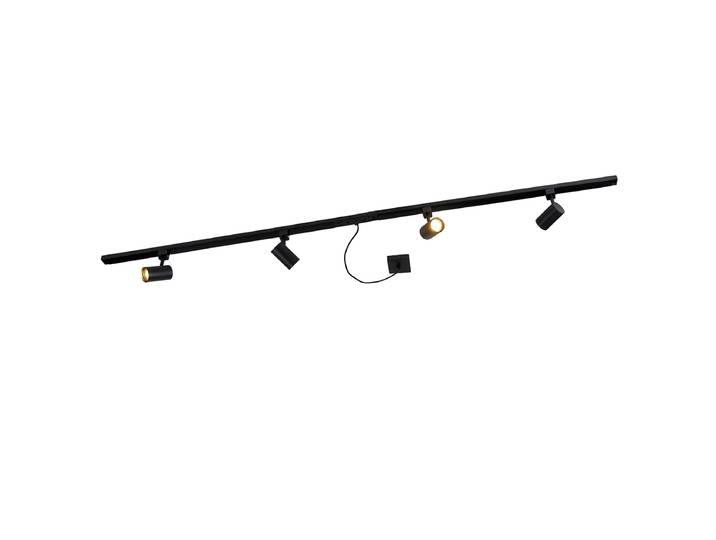Système sur rail monophasé noir avec 4 spots et alimentation