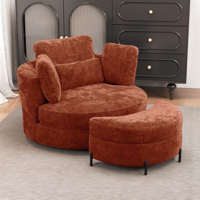 unbranded "Modern 50""W Oversized Swivel Accent Chair Set, Chenille Barrel Chair With Storage Ottoman"