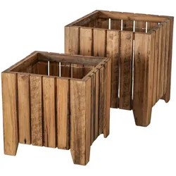 Boltze Outdoor Übertopf Nando 2er Set aus Holz, 30x30x30 / 35x35x37 cm