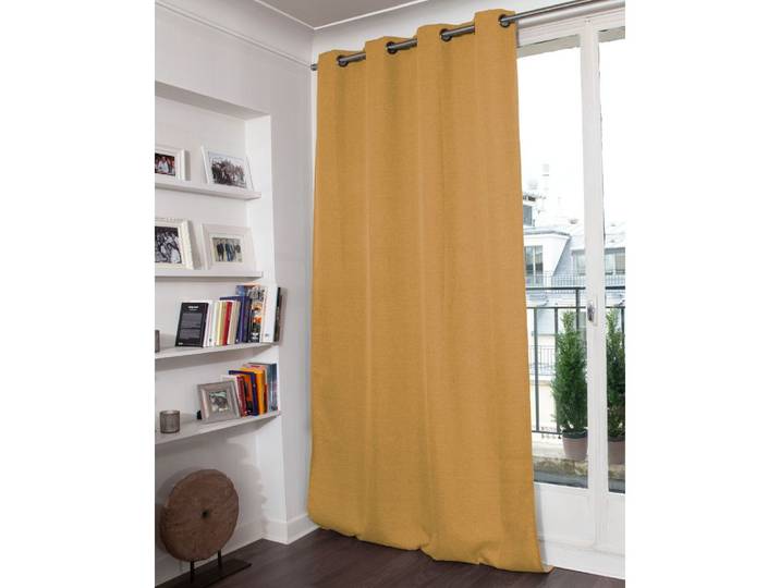 Rideau occultant total effet lin oeillets jaune mc215 130lx250h
