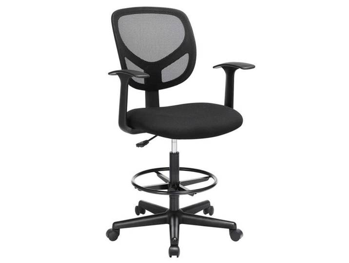 SONGMICS Fauteuil de bureau - pour bureau debout - avec repose-pieds réglable en hauteur - pivotant sur 360°- Noir OBN25BK