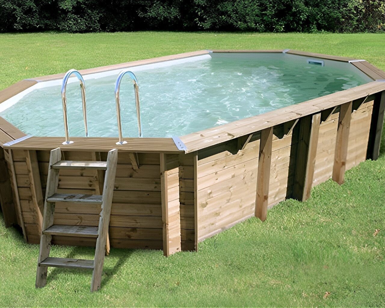 Piscine bois Ubbink SUNWATER octogonale 300x490x120cm liner bleu