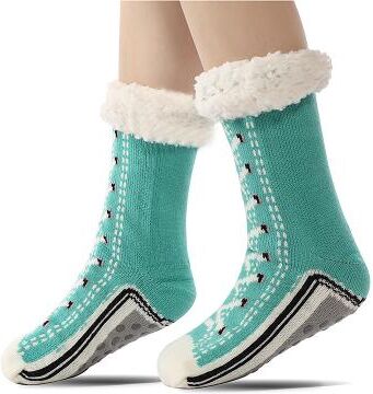 LightInthebox Ultra-Thick Cashmere Slipper Home Socks for Women, Non-Slip Fuzzy Home Socks with Grips, Warm Cozy Christmas Slipper Socks, Soft Inherentinct Winter Socks
