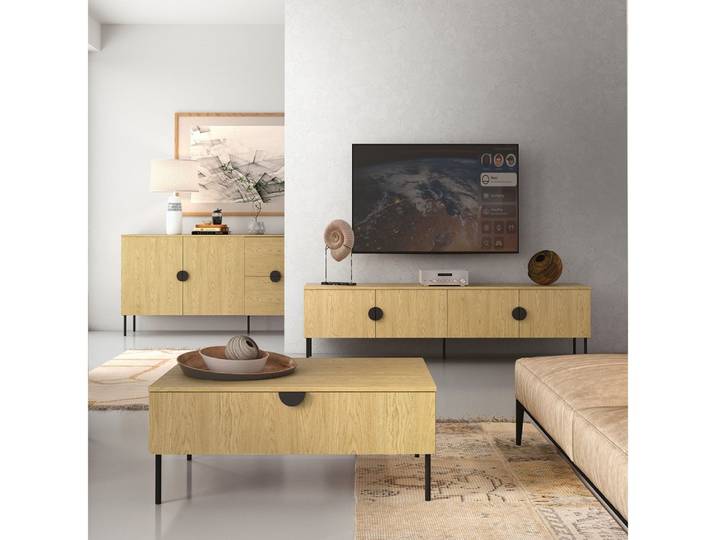 Lomadox Wohnwand MOLONG-166, (3-St., Sideboard Lowboard Couchtisch), Wohnzimmer Möbel Set Eiche Mid Century Stil schlicht modern