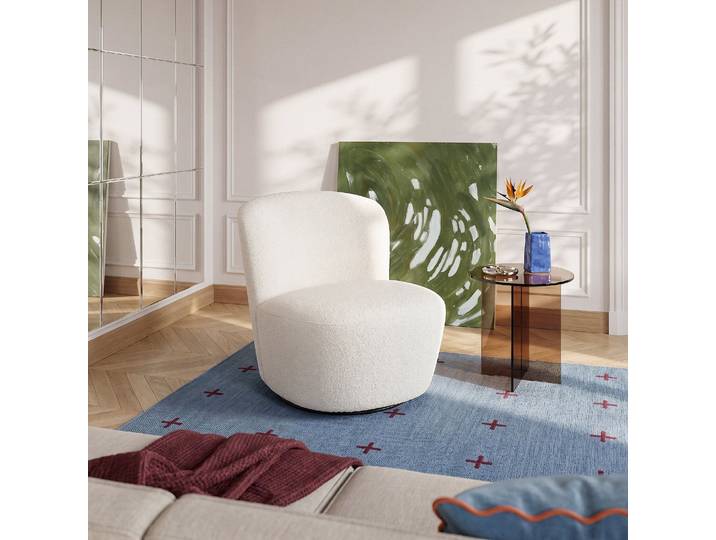 HABITAT - Fauteuil pivotant en tissu bouclette - Blanc - Pauline