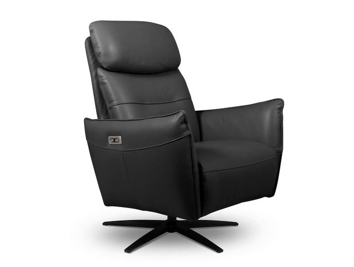 Livetastic Relaxsessel, Schwarz, Metall, Echtleder, Rindleder, 77x107x88 cm, Relaxfunktion, USB-Anschluss, USB-C-Anschluss, Sitzfläche 360° drehbar, Stoff-/Lederauswahl, Wohnzimmer, Sessel, Relaxsessel