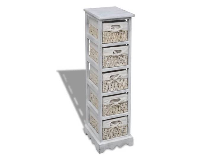 Meuble Rangement - Jill - TOP Étagère de rangement en bois 5 paniers en tissage Blanc Armoire de chambre FR9721