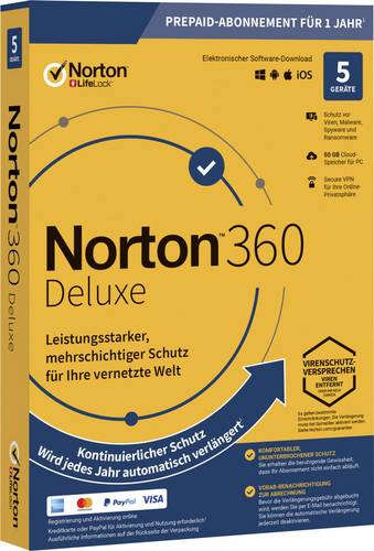 Norton Norton 360 Deluxe 50GB GE 1 USER 5 DEVICE 12MO Jahreslizenz, 5 Lizenzen Windows, Mac, Android Antivirus