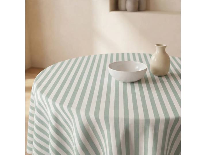 Nappe ronde anti-taches 100 % coton blanc et vert diamètre 190 cm