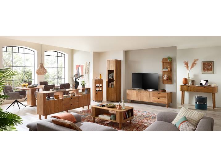 Massives Wandregal Massivholz Akazie, lackiert Braun 39 x 109 x 24cm