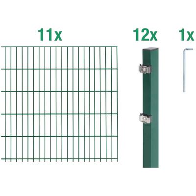 Doppelstabmattenzaun ALBERTS "Grundset", grün, H:100cm, Stahl, Zaunelemente, Höhe: 80-200 cm, Gesamtlänge: 4-30 m, zum Einbetonieren