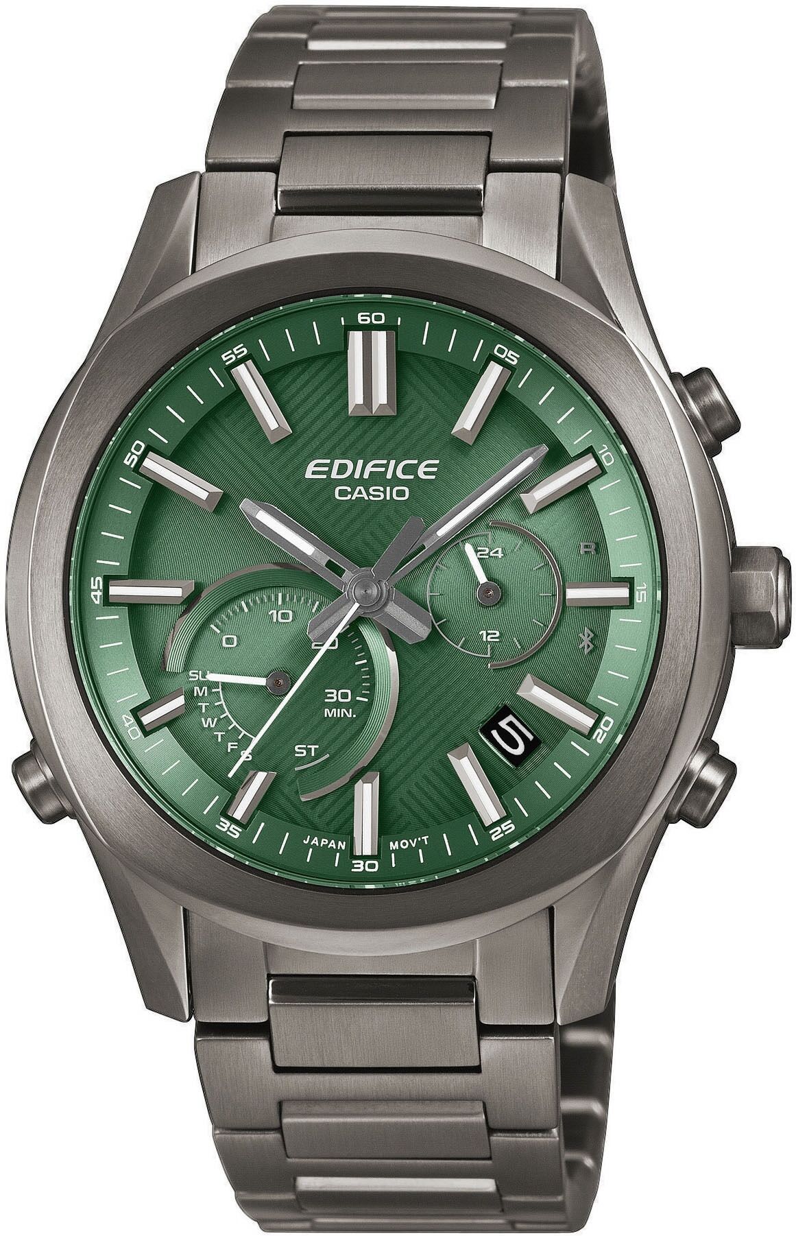 Smartwatch CASIO EDIFICE, grün (grau, grau), Smartwatches, Herren, Smartwatch, Solaruhr,Armbanduhr,Herrenuhr,Bluetooth,Stoppfunktion,Edelstahlarmband