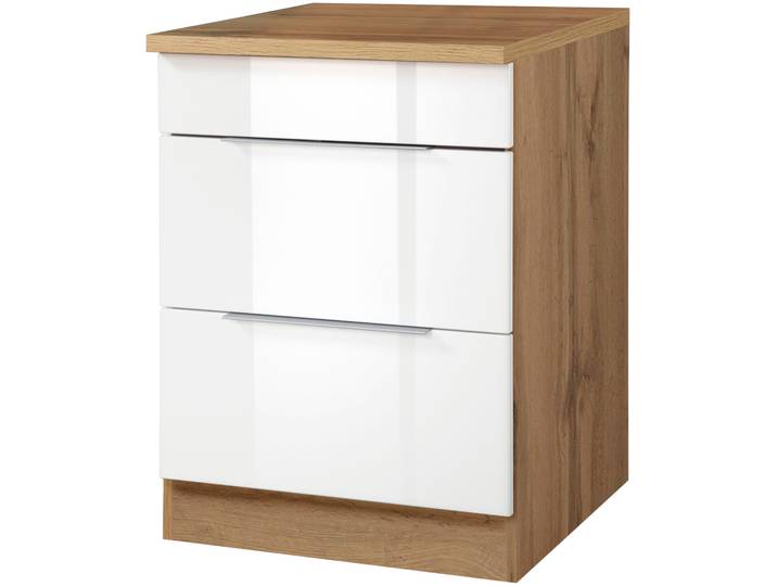 Kochfeldumbauschrank KOCHSTATION KS-Brindisi , weiss (weiß hochglanz, wotaneichefarbe), B:60cm H:85cm T:60cm, Holzwerkstoff, MDF, Schränke, Kochfeldumbauschrank, 60 cm breit, für autarkes Kochfeld