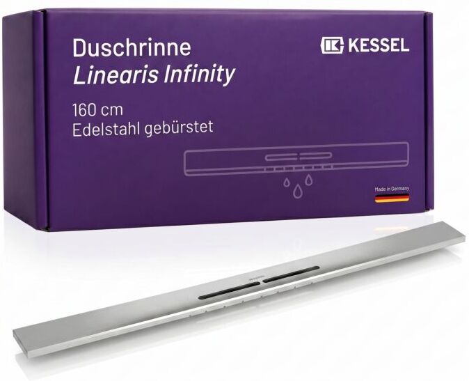 KESSEL Duschrinne Linearis Infinity aus Edelstahl V4A 45200.16 bodengleiche  Design-Duschrinne, individuell verlängerbar, 1600 mm, Edelstahl gebürstet
