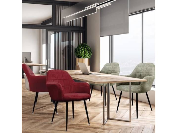 ECD Germany Lot de 4 Chaises de Salle à Manger - Siège Velours / Cuir Synthétique - Pieds en Métal - Fauteuil avec Dossier