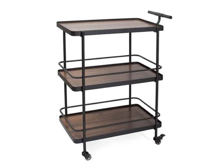 DFHetFH Rollwagen 3-stufiger Metallwagen Mit Rädern, Mobiler Rollwagen, Catering-Wagen, Servicewagen, Snackwagen, Tee-/Küchen-Aufbewahrungswagen Küchenwagen(Black+Walnut)
