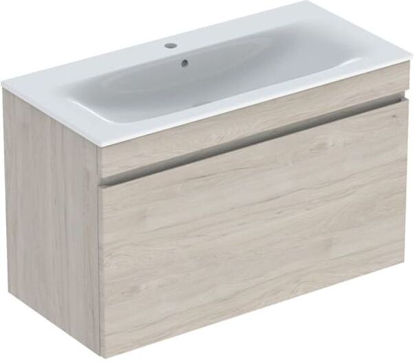Geberit Renova Plan Möbel-Waschtisch-Set 501917001 100x62,2x48cm, Korpus nussbaum hell beschichtet, Waschtisch weiß