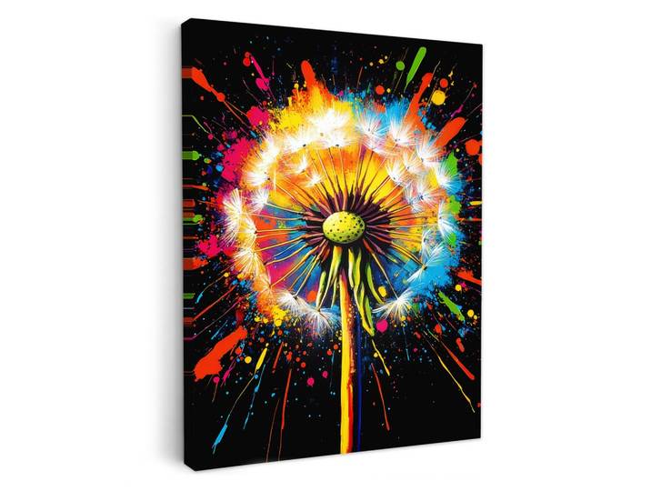 LEINWANDBILD Löwenzahn - Graffiti - Farbenfroh - Blumen - Natur Wandbild Wohnzimmer 60x80 cm