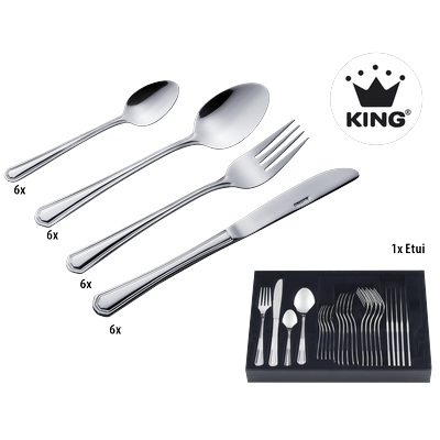 Besteck-Set KING "»Düsseldorf«", silber (edelstahlfarben), 25 Stk., Edelstahl 18/0, Essbesteck-Sets, Besteck im zeitlosen Design, mit Besteck-Etui