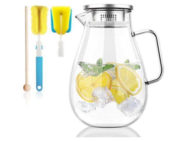 Glaskrug 2 Liter mit Filter und Zubehör, Transparent, Glas, 15x15 cm, Geschirr, Kannen & Karaffen, Wasserkaraffen & Krüge