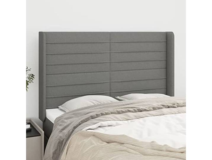 KTHLBRH Kopfteil aus dunkelgrauem Stoff mit Beinen aus massivem Lärchenholz, elegantes Design, höhenverstellbar, zur Unterstützung der Rückenlehne, strapazierfähiges Material