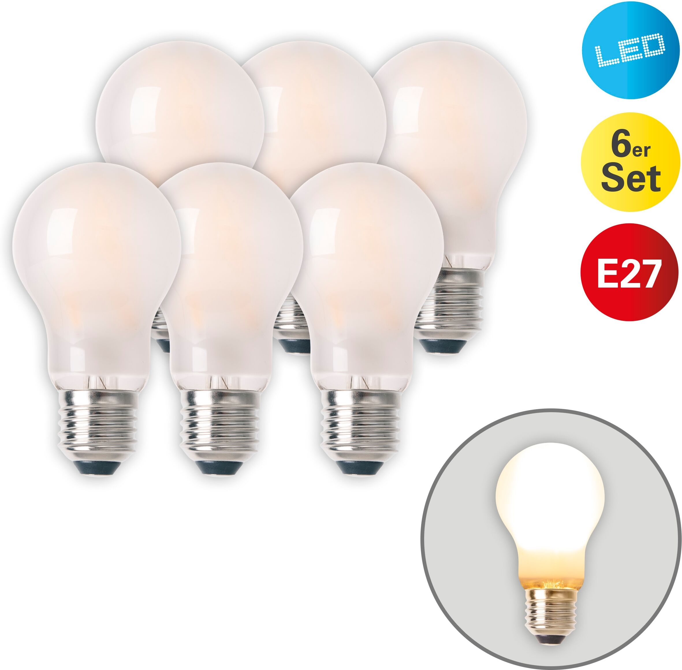 NÄVE LED-Leuchtmittel "Bobs", Energieeffizienz: F, transparent, L:10,8cm Ø:6cm, Leuchtmittel, LED 6er Set, Leuchtmittel,6xE27total8,3W, nicht dimmbar, LED-Leuchtmittel