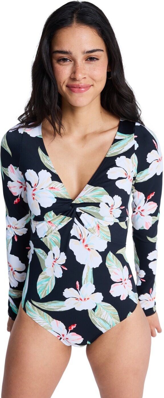 Badeanzug ROXY "Beach Classic", Damen, Gr. XL, bunt (anthrazit spring charming), Polyester, Badeanzüge Badeanzug