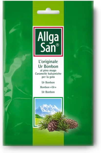 NATURWAREN ITALIA Srl Allgasan Ur Bonbon Caramelle Balsamiche Gola 75g, Olio di Pino Mugo, Rimedio Naturale per la Gola
