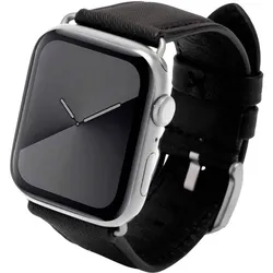 JT Berlin Watchband Wannsee (42 mm, Echthleder, Nytech), Uhrenarmband, Schwarz, Silber