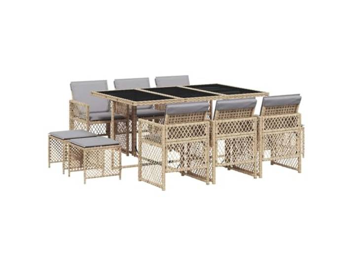 PUGYNBK Esszimmer-Set für den Garten, 11-teilig, synthetisches Rattan, Beige