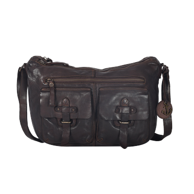 Umhängetasche HARBOUR 2ND "Emerson", Damen, Gr. B/H/T: 36cm x 19cm x 11cm, braun, Rindsleder, Taschen Umhängetasche, Damen Umhängetasche, Schultertasche mit Nieten und Anker-Anhäner