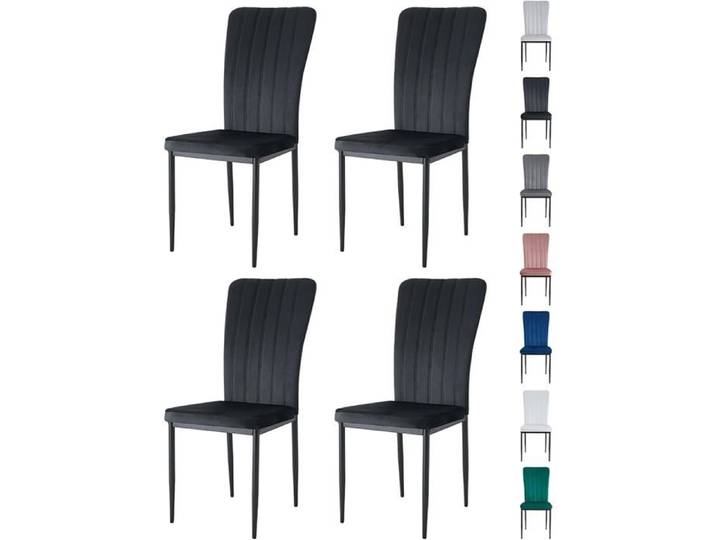 mcc direct Lot de 4 chaises de salle à manger en velours à dossier haut avec siège doux rembourré et pieds en métale - Elle (noir)
