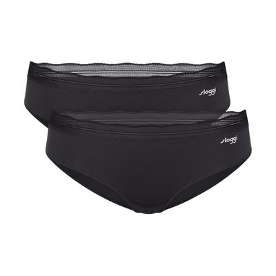 Hipster SLOGGI "GO Blush Hipster 2P", Damen, Gr. XL, Microfaser, schwarz, Microfaser, Obermaterial: 90% Polyamid, 10% Elasthan, Unterhosen, mit Spitzendetails