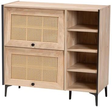 Baxton Studio Malcolm Mid-Century Modern Oak Brown Wood Shoe Cabinet with Flipper Doors