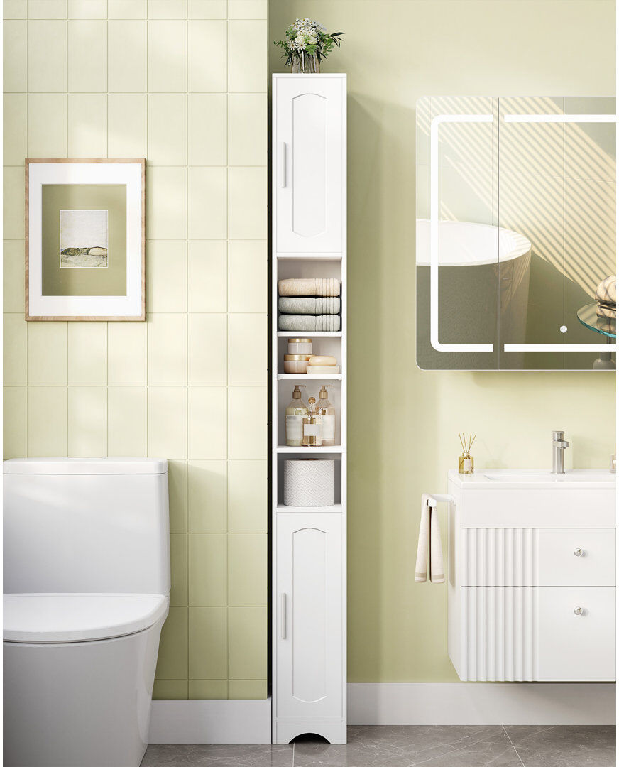 Rebrilliant Tall Bathroom Storage Cabinet, Compact Tall Cupboards Unit with with Open Shelves, 2 Doors & Adjustable Shelves, Suitable for Small Spaces, 20 × 20 × 180cm H X 20cm W X 20cm D